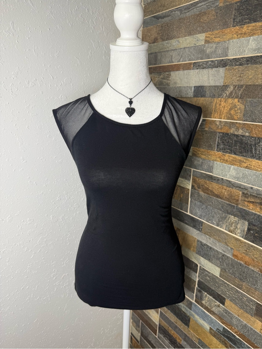 Express Black Mesh-Accent Sleeveless Top XS